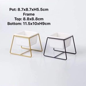 Succulent ceramic pot with metal frame